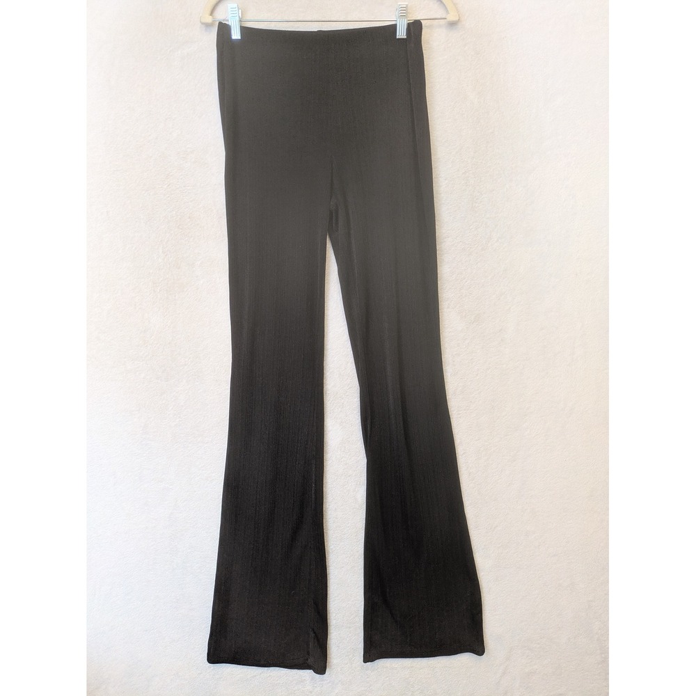 MNG Mango Flare Pants Women's Size S Black Pleated High Rise Long Inseam 34